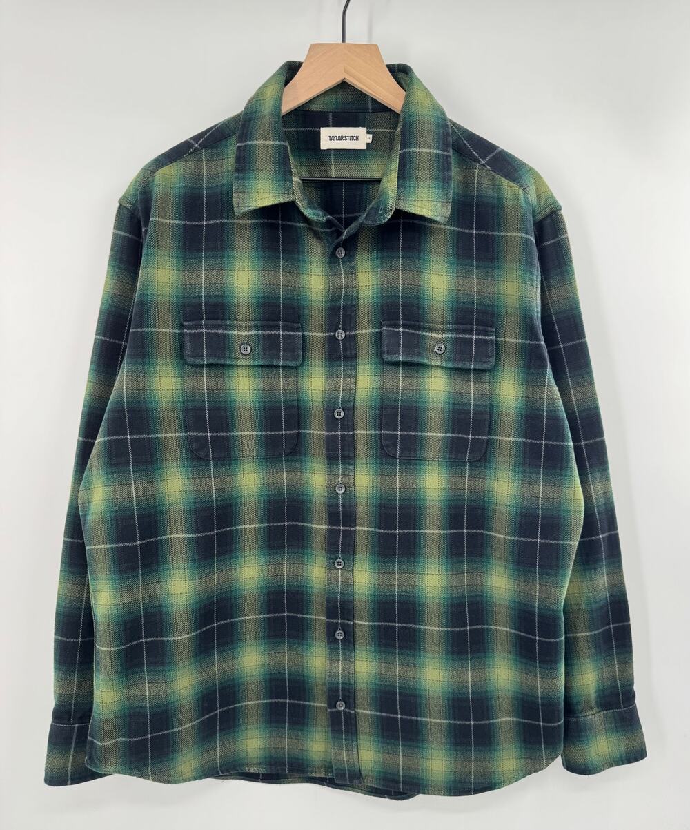 Taylor Stitch Yosemite Shirt Twilight Plaid Green Black Flannel Button Down XL